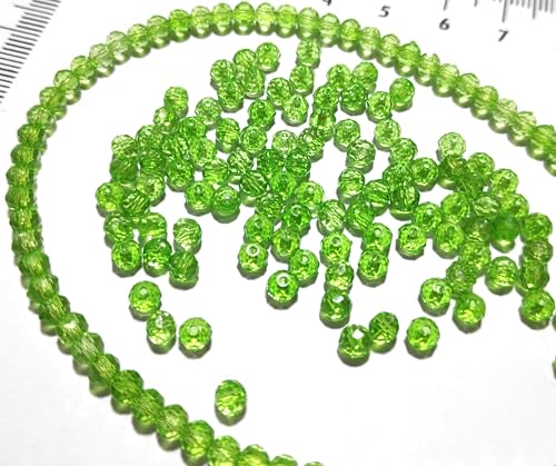 Image of GoSetGet! 4mm Rondelle /Tire (1000 Pcs) LITE Green Crystal Macrame Plastic Beads for Arts, Crafts & Decoratives-High Sparkle Cutting Crystal Beads for Macrame, Jhula, Torana, Jhumar (LiteGreen)