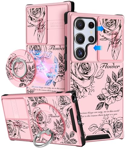 Buleens for Samsung Galaxy S22 Ultra Case 6.8 Inch - with Ring Stand & Camera Cover Aesthetic Cute Designed Women Girls Girly Roses Flowers for Samsung S22 Ultra Case Compatible with Magsafe - image 1