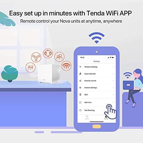 Tenda Nova MW12 Mesh WiFi System - Whole Home WiFi Mesh System - Tri-Band AC2100 - Add-on Unit to an existing Mesh Network - 3 Gigabit Ports - Easy Setup - Replaces WiFi Router and Extender - 1-Pack