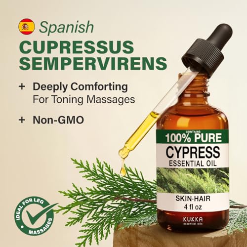 Image of 100% Pure Cypress Oil - 4 Fl Oz Cypress Essential Oil for Hair, Skin, Diffuser, Aromatherapy & DIY Soap Making Scent