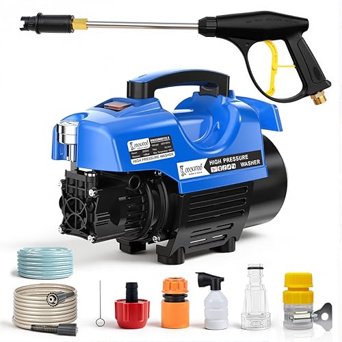 Image of Cockatoo RinseSmart22W High Pressure Washer, Corded Electric 2200W 3HP, 140 Bar, 6L /Min Flow, Aluminium Binding Induction Motor, 7m Hose, Foam Spray Gun - for Car, Bike, Patio, Garden, car Washer Blue