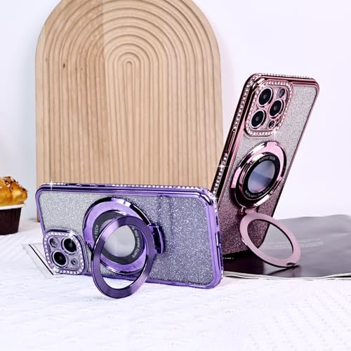 Coque magnétique pour iPhone 14 antichoc compatible MagSafe violette avec support intégré