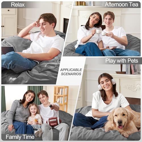 Homguava 3FT Bean Bag Chair: 3' Bean Bags with Memory Foam Filled, Large Beanbag Chairs Soft Sofa with Dutch Velvet Cover-Grey