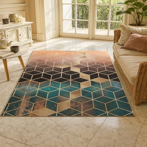 Tapis de chambre géométrique chic bleu et noir 80x120 - 2