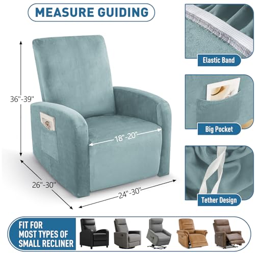Image of ZNSAYOTX 2026 Velvet Small Recliner Cover 3-Piece, Luxury Plush Recliner Chair Covers with Elastic Band & Ties Stay in Place, Stretch Reclining Slipcover for Lazy Boy Soft Washable (Stone Blue)