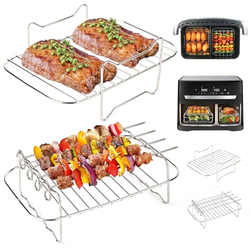 YYTECH Heißluftfritteuse Grillrost für Ninja AF300EU AF400EU-Serie, 2 Stück Luftfritteusenständer mit 4 Spießen, Air Fryer Rack Edelstahl Heißluftfritteuse Zubehör Mehrzweck-Luftfritteuse Zubehör YYTECH Heißluftfritteuse Grillrost für Ninja AF300EU AF400EU-Serie, 2 Stück Luftfritteusenständer mit 4 Spießen, Air Fryer Rack Edelstahl Heißluftfritteuse Zubehör Mehrzweck-Luftfritteuse Zubehör