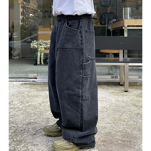 Men's Casual Loose Fit Jeans Streetwear Baggy Wide Leg Hip Hop Denim Pants Multi-Pockets Cargo Jean Trousers3