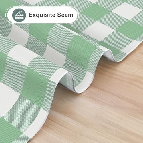 Image of misaya Oval Waterproof Vinyl Table Cloth, Buffalo Flannel Backed Tablecloth, Wipeable Plastic Table Cover for Dinner, Kitchen, Outdoor (60 inch x 84 inch, Sage Green and White)