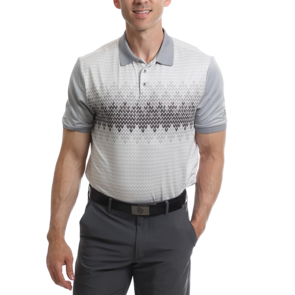 Under Par Men's Golf Polo Breathable Moisture Wicking Quick Dry Stretch Short Sleeve Patterned Chest Print Golf Polo Shirt, 2392 - Grey, XXL