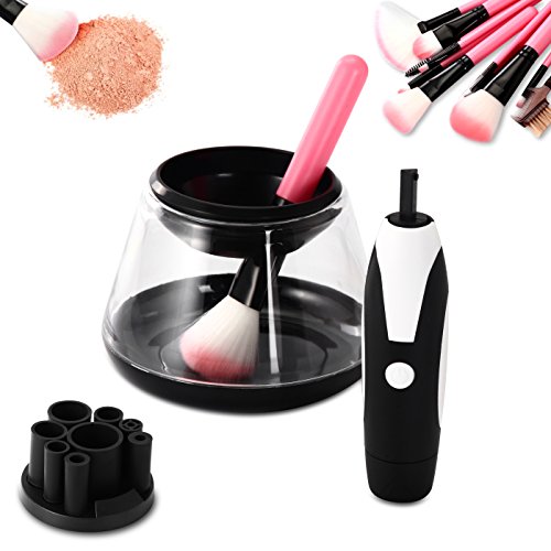 Makeup Brush Cleaner and Dryer Machine Upgraded Design, MILIMI Dual Speed Level Anti-skid Handle Automatic Electric Spinning Tool in 360 Rotation with 8 Rubber Holders（black）