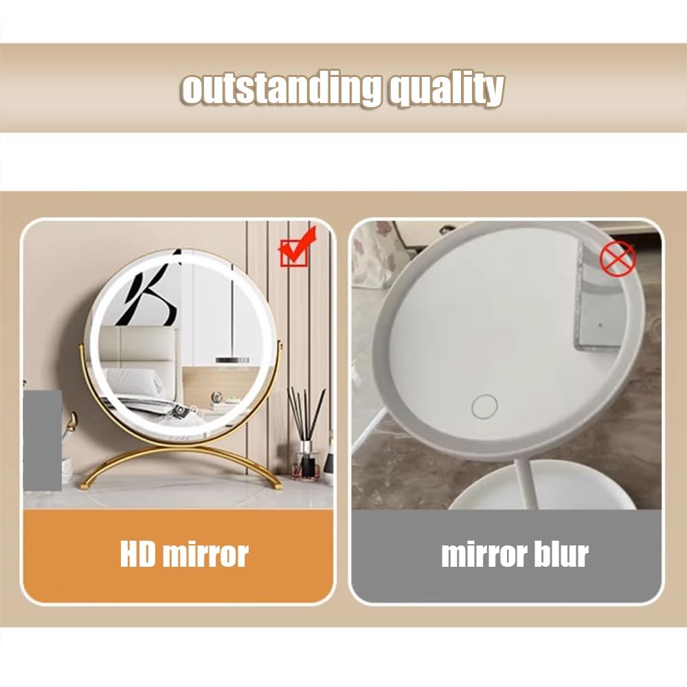 Espejo de maquillaje giratorio de 360° con iluminación HD, espejo cosmético con control táctil inteligente, 3 colores de atenuación de metal e (30 x 36 cm) – T para amantes
