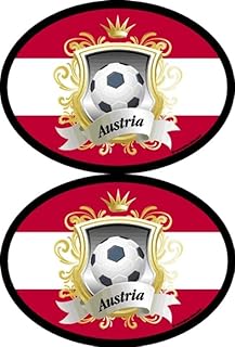Austria Soccer Oval Decals, Two American Made Flag It Brand 3.5 in x 4.75 in Waterproof Industrial Strength Vinyl Stickers Decals (Austria)