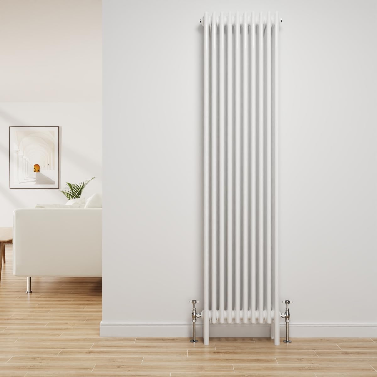 NRG Traditional Radiator Gloss White Cast Iron 4 Column Vertical Central Heating Bathroom Radiators 1800x470mm