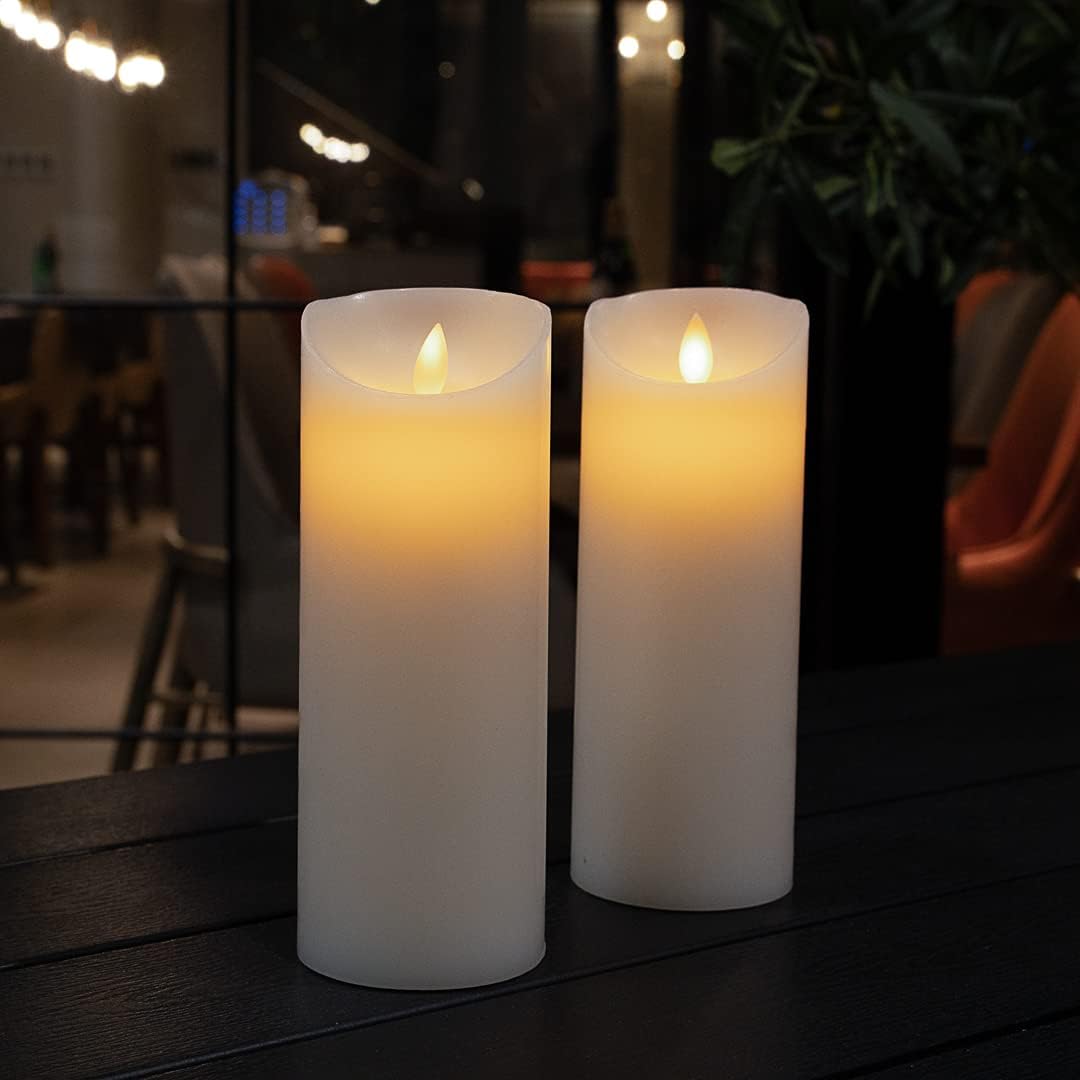 Restaurantware Fire Tek 3 x 8 Inch Flameless Pillar Candles 10 Programable LED Pillar Candles - Dancing Flame For Home Weddings And Parties White Real Wax Battery Pillar Candles Remote Sold Separately