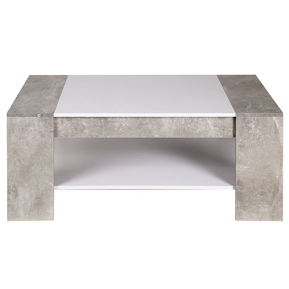 BAKAJI Tavolino Divano Tavolo Caffè da Salotto Rettangolare Design Moderno in Legno MDF con Ripiano Inferiore e Cassetto a Scomparsa Dimensione 100 x 58 x 44 cm Colore Grigio Effetto Cemento