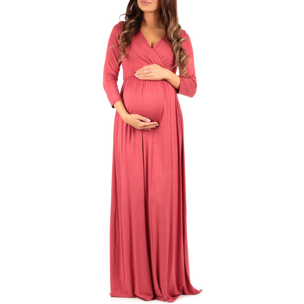mother bee maternity V-Neck 3/4 Sleeve Ruched Waist Dress-picture-25