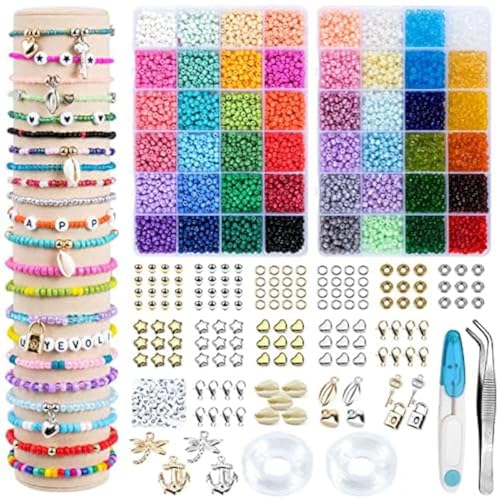 ARTREE 7000 Cuentas de Colores, kit de pulseras 4mm,DIY Perlas de Vidrio para Enhebrar Conjunto de Abalorios Cristal...