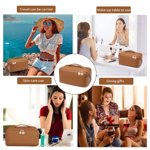 Travel Makeup Bag PU Leather Cosmetic Organizer with Divider