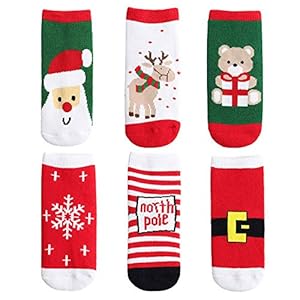 Yafane 6 paar uniseks baby kerstsokken kinderen Kerstmis sokken kerstkousen Kerstmis sokken Kerstmis sokken katoenen…