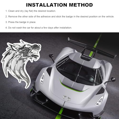 Image of 2 PCS 3D Wolf Head Metal Emblem, Car Side Fender Rear Wolf Head Emblem Badge Self Adhesive Stickers, Pair Metal Badge Decal for Car Motorcycles Truck SUV, Car Accessories (Silver)