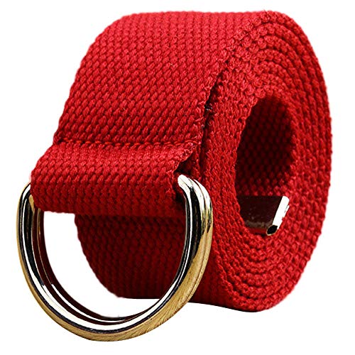 Toimothcn Simple Canvas Belt Double D-Ring Strape Belt Men Women Students Lovers Waistband(Red,One)