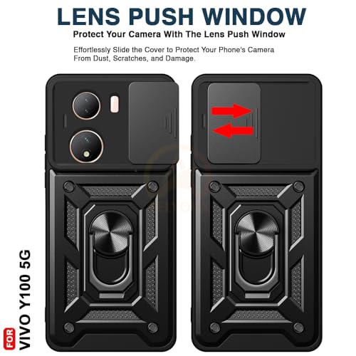 Image of Armor Bumper Back Cover Case for Vivo Y100 5G | Rotating Camera Cover, Ring Holder & Kickstand | Heavy Duty & 360 Degree Protection Vivo Y100 5G Back Cover (Black)