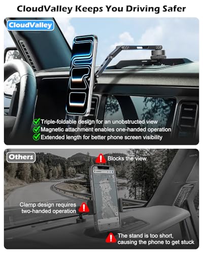 Image of CloudValley Extended Ford Bronco Phone Mount 2021-2026 2 /4 Door, Aluminum Alloy Magnetic Phone Holder, Off-Road Stable Anti-Shake No Drill Dash Mount, 360 Adjustable Bronco Accessories Fit All phones