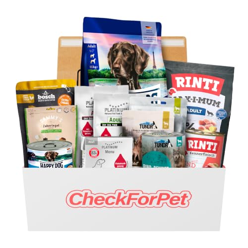 CheckForPet Hundefutter Probierpaket Adult – Probierbox für ausgewachsene Hunde mit Nassfutter & Trockenfutter für Hunde, Hundefutter trocken und nass mit Top-Marken, Geschenkidee für Hundebesitzer