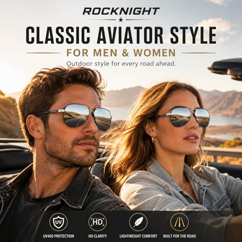 Image of ROCKNIGHT Polarized Aviator Sunglasses for Men Women Metal Frame Flat Top Sunglasses Ultralight Silver Mirror Lens UV400 Outdoors