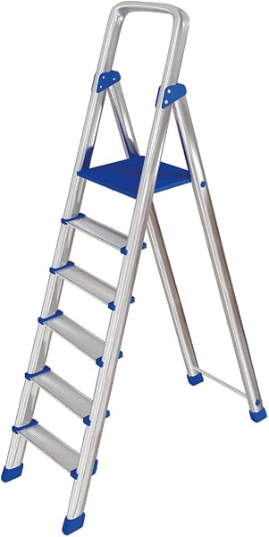 Leonardo Fai Da Te - scala pieghevole in alluminio 5+1 portata 150 kg EN 131 - scala antiscivolo in alluminio max - ideale per uso domestico e lavorativo - 1