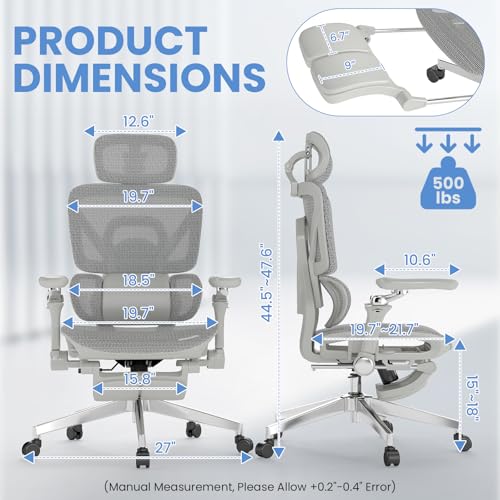 MOJAY Ergonomic Office Chair with Footrest, Big and Tall Desk Chair with Lumbar Support, High Back Home Desk Chair for Long Desk Work, Swivel Rolling Computer Seating with 6D Armrest for Home Office