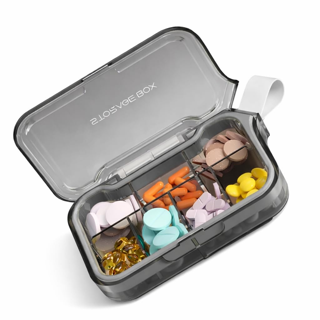 Pekos Travel Pill Box Medicine Organizer | Compact Tablet Storage Case with Silicone Strap Leak Resistant | 7 Compartment Vitamin Organizer | Pill Medicine Container (1 Psc_Multicolor)-image-25