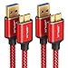 USB 3.0 Micro Cable, JSAUX 2 Pack (3.3ft+6.6ft) USB 3.0 A to Micro B Cable Charger Nylon Braided Cord Compatible with Samsung Galaxy S5, Note 3, Note Pro 12.2, Hard Drive, Camera etc. (Red)