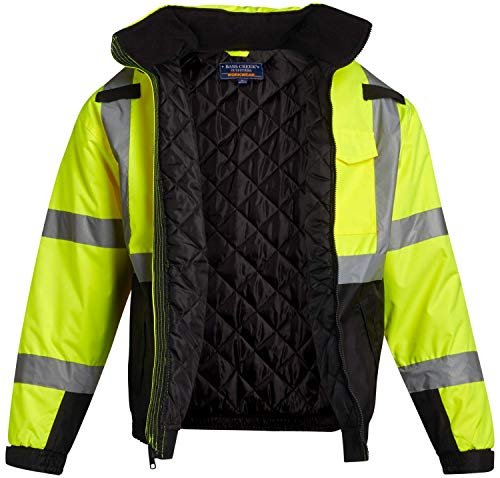 Bass Creek Outfitters Men's Ansi/ Isea Class 3 High Visibility Safety Jacket - Workwear Construction Coat: Reflective Taping, Size Large, Yellow #TOP1