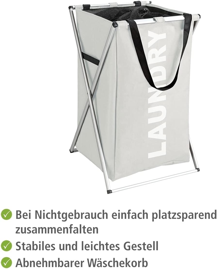 WENKO 3440111100 Laundry Collector Uno Beige - Laundry Basket, Capacity 13.74 gal, Polyester, 13.8 x 22.4 x 15 inch, Beige
