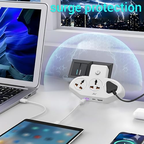 Image of Ant Stinger 321 Extension Board with Surge Protector |3 AC Sockets + 2 USB (2.1A) + 1Fast Type-C |2500W 10A Power Strip |One-Key Switch |Overload & Child Safety Protection |Multi Plug Power Strip
