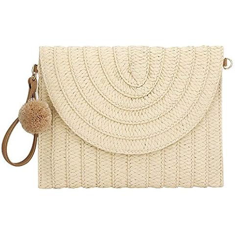 Straw Crossbody Bag Women Handmade Weave Shoulder Bag Round Summer Beach Handbags and Purse (Beige) Cover