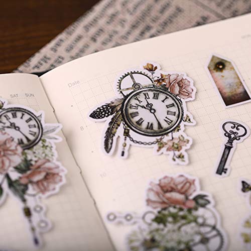 Watercolor Vintage Retro Flower Bird Clock Botanical Planner Stickers Decal, Decorative Scrapbooking Embellishment Supplies, Adhesive Art Craft Gift For Journal, Diary, Notebook, Calender, Card Making #TOP3