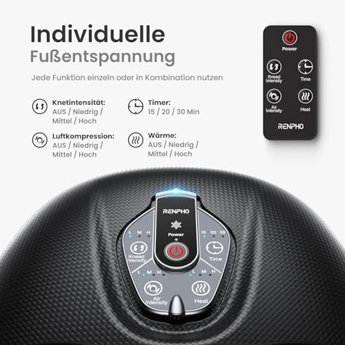 RENPHO Tragbar Fußmassagegerät mit Wärme 2026 Aktualisiert, Fussmassagegerät Elektrisch Testsieger, 3D Kneten, Rollen und Luftkompression, 3 Intensität,Muttertagsgeschenk, Schwarz 2