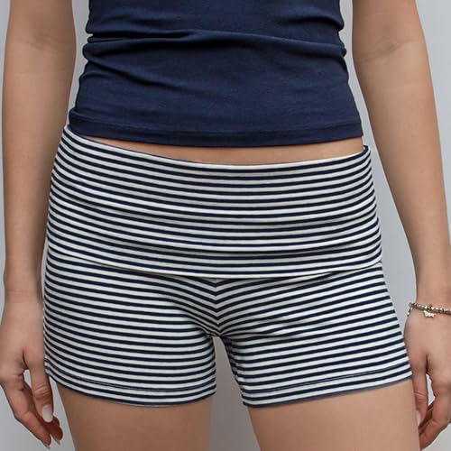 Image of KMBANGI Womens Fold Over Shorts Elastic Waist Y2k Lounge Shorts Foldover Cute Pajama Micro Bottoms Mini Shorts Sleepwear