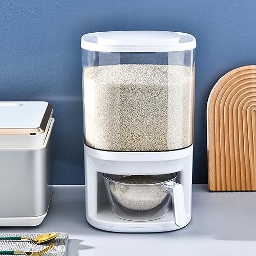 MKEHAOVL 26.5 Lbs Rice Dispenser, Large Sealed Rice Storage Container with Rotating Drain Measuring Cup, Grain Dispenser Kitchen Organization and Pantry for Cereal Dry Food (BPA-Free)