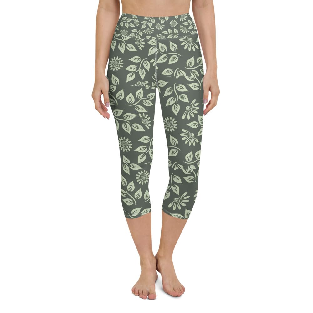 Leggings capri de yoga anticongestión con patrón de hojas 7