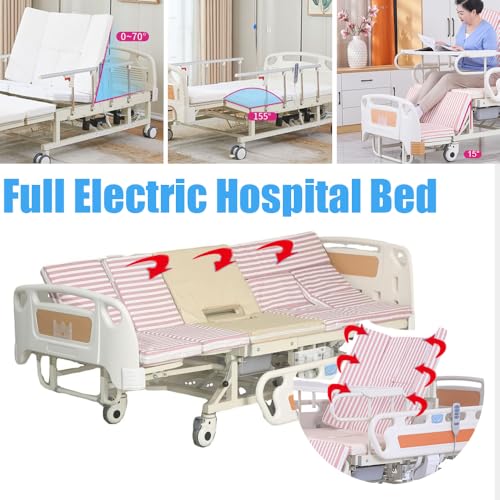 Verstellbares Pflegebett mit Matratze, 8-in-1-Schlafen Liegen Sitzen Stehen, elektrische Krankenhausbetten für ältere Menschen nach Operationen, Griffleisten – Bild 3