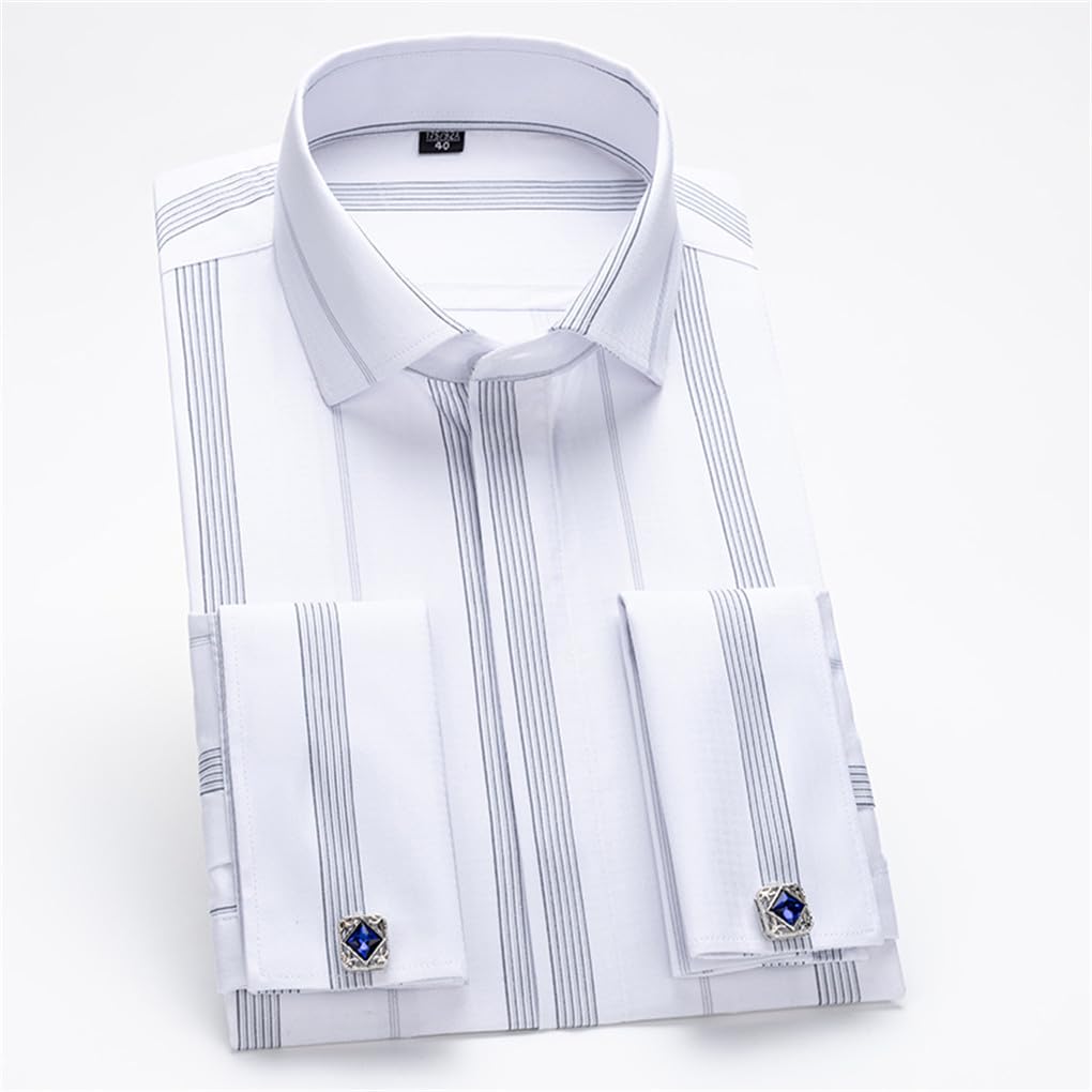 Camicie da uomo, Smoking a maniche lunghe a righe tinta unita, Windsor Collare Partito Camicie Da Sposa