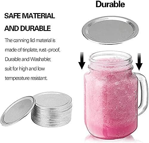 100-Count Regular Mouth Mason Jar Lids,Split-Type Canning Jar Lids with Leak Proof Silicone for Mason Jar Canning Lids（Silver-only lids） (wide 70mm)