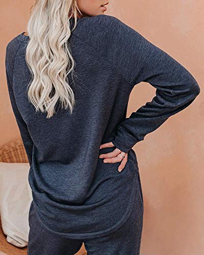 Eurivicy Women's Solid Sweatsuit Set 2 Piece Long Sleeve Pullover and Drawstring Sweatpants Sport Outfits Sets