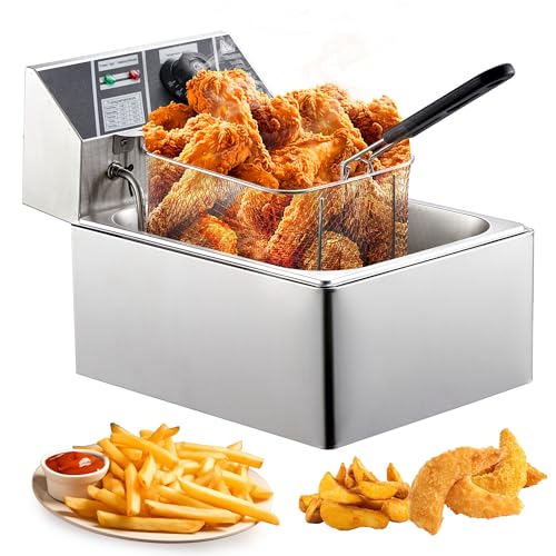 RIEDHOFF Electric Deep Fryer, 6 L/5.4 Qts Deep Fryer with Basket, Adjustable Temperature Control,Perfect for Fried Buffalo Wings, Shrimp, Nuggets, Chips & More,Stainless Steel,Sliver