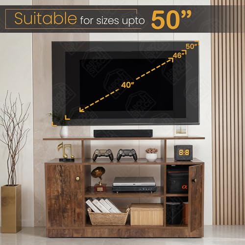 Image of ABOUT SPACE TV Unit - Engineered Wooden TV Stand with Adjustable Shelf Storage Cabinet with Door for Console, Home Theatre, Books for Living Room - DIY Entertainment Unit for 32-50 Inch - Brown