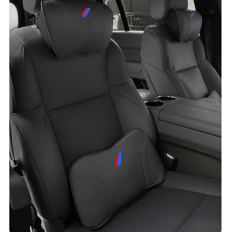 2 PCS Car Neck Pillow Compatible with BMW 1 2 3 4 5 6 7 Series X1 X2 X3 X4 X5 X6 X7 Accessories, Car Soft PU Leather Headrest Neck Support (B)