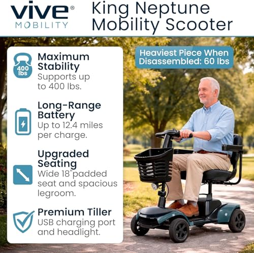 Image of Vive Mobility Scooter for Seniors (400 lb Capacity) - 4 Wheel Electric Wheelchair Scooter for Adults, Elderly - Motorized Power Wheel Chair Mobility Aid - Motor Medical Device - Upgraded Seating